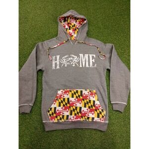 Maryland State  Flag Hoodie Mens S/M Heather Gray Crab Graphic Print